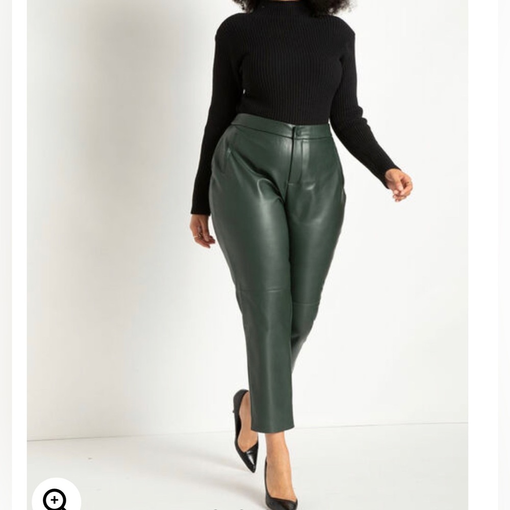 ELOQUII Classic Fit Slim Faux Leather Pant Color:  Pine Grove